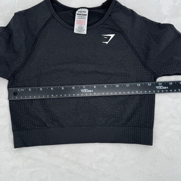 Gymshark Vital Seamless 2.0 Long Sleeve Athletic Crop Top Black Marl Womens Med - Picture 4 of 7